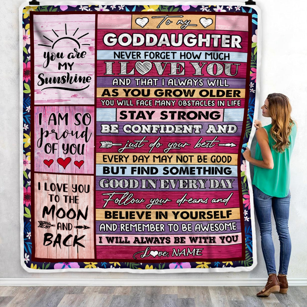 Personalized To My Goddaughter Blanket From Godmother Proud Of You I Love You Wood Goddaughter Birthday Christmas Customized Fleece Blanket Blanket | Teecentury.com