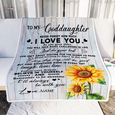Personalized To My Goddaughter Blanket From Godmother Sunflower Wood Laugh Love Live Goddaughter Birthday Christmas Customized Bed Quilt Fleece Throw Blanket | teecentury