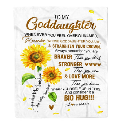 Personalized To My Goddaughter Blanket From Godmother Whenever You Fell Overwhelmed Sunflower Goddaughter Birthday Christmas Customized Bed Fleece Blanket | teecentury