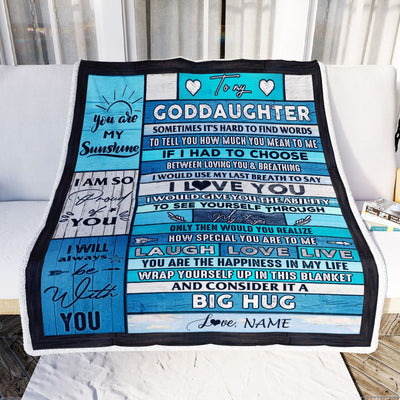 Personalized To My Goddaughter Blanket From Godmother Wood Laugh Love Live Big Hug Goddaughter Birthday Graduation Christmas Customized Fleece Blanket | teecentury