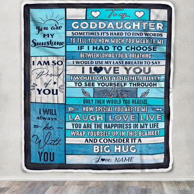 Personalized To My Goddaughter Blanket From Godmother Wood Laugh Love Live Big Hug Goddaughter Birthday Graduation Christmas Customized Fleece Blanket | teecentury