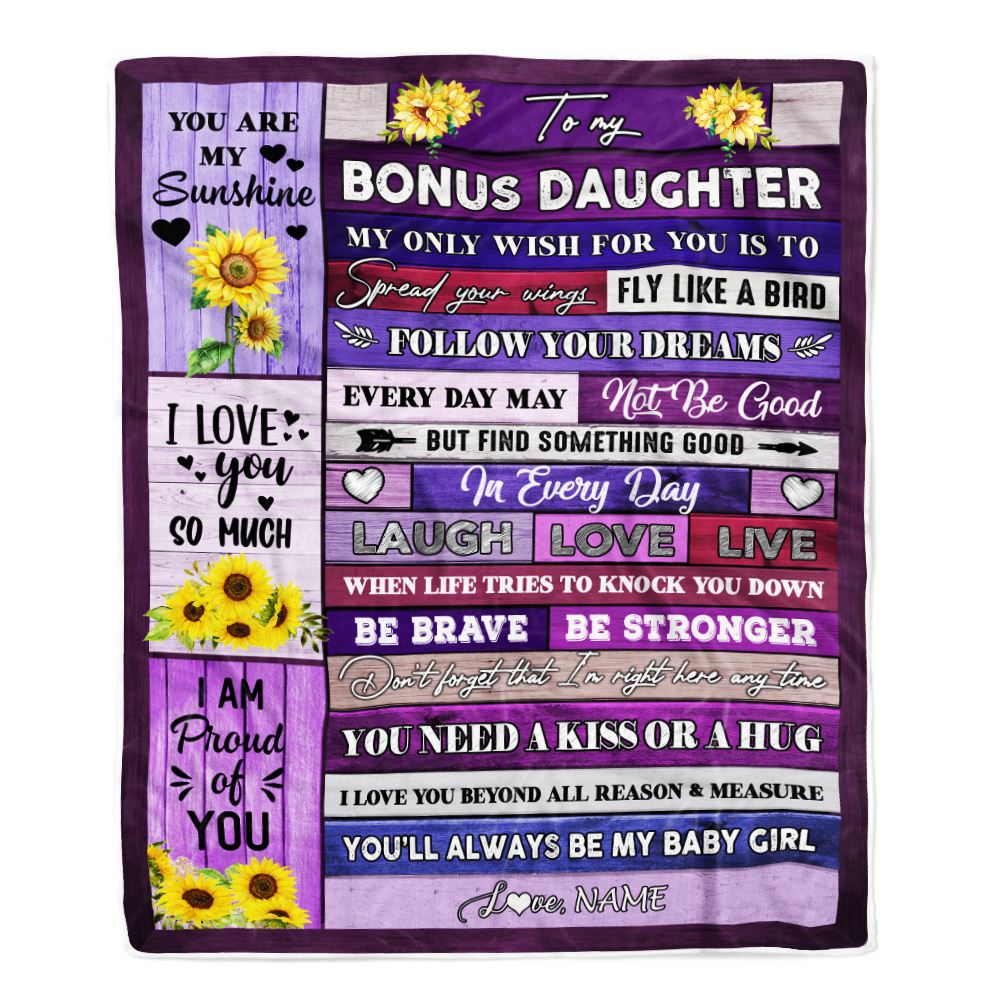 Personalized To My Goddaughter Blanket From Godmother Wood Laugh Love Live Sunflower Goddaughter Birthday Graduation Christmas Customized Fleece Throw Blanket | teecentury
