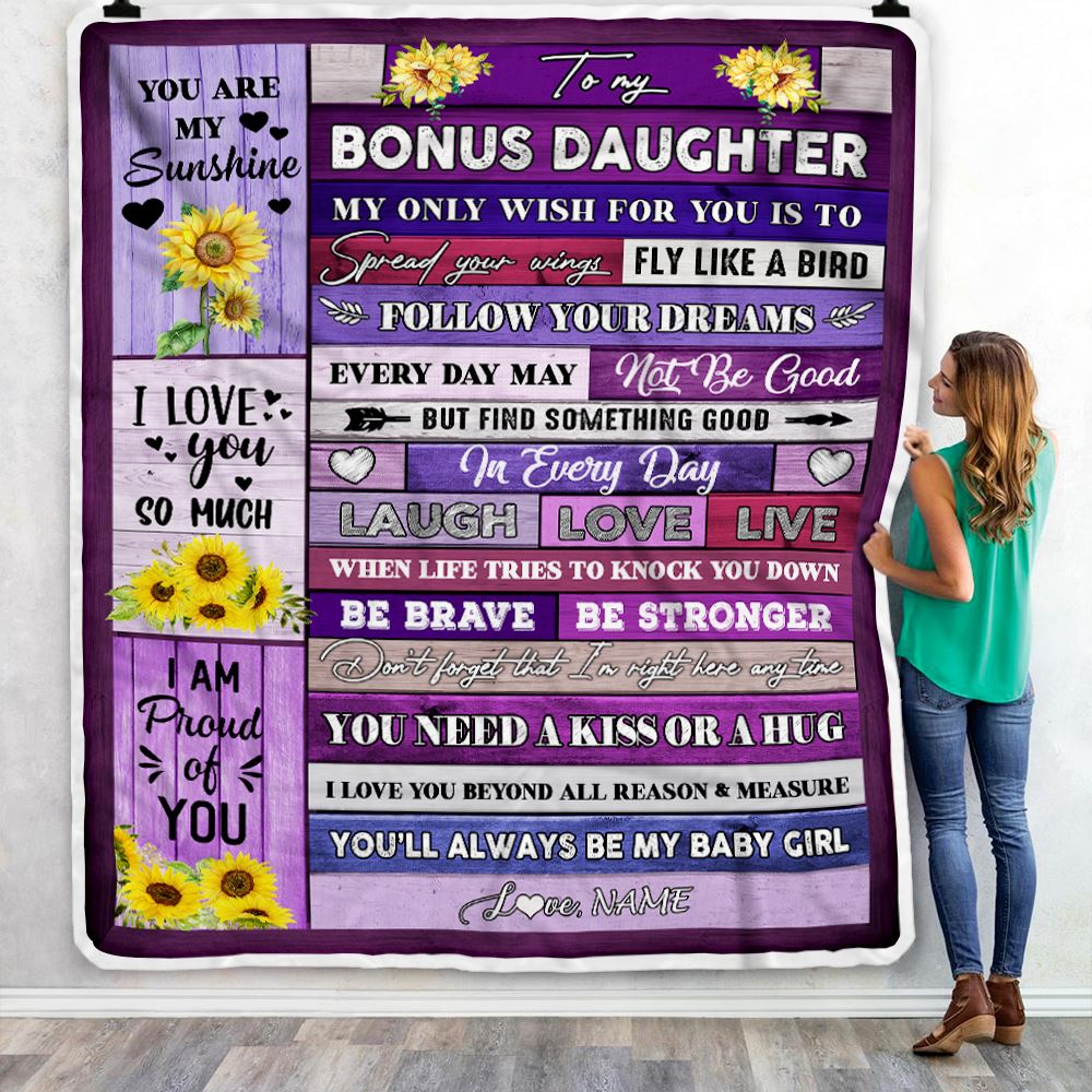 Personalized To My Goddaughter Blanket From Godmother Wood Laugh Love Live Sunflower Goddaughter Birthday Graduation Christmas Customized Fleece Throw Blanket | teecentury