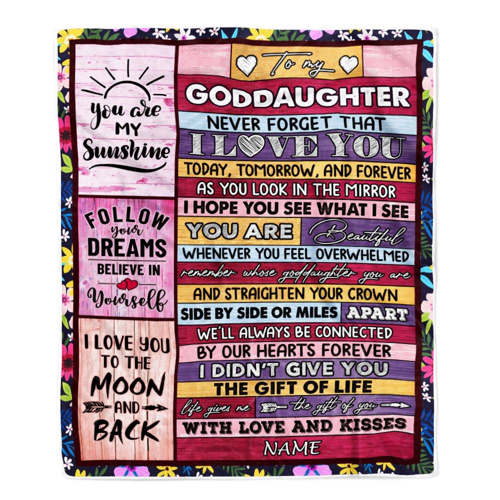 Personalized To My Goddaughter Blanket From Godmother Wood You Are Beautiful Goddaughter Birthday Graduation Christmas Customized Bed Fleece Throw Blanket | teecentury
