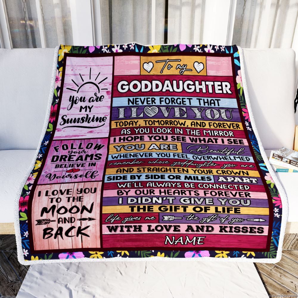 Personalized To My Goddaughter Blanket From Godmother Wood You Are Beautiful Goddaughter Birthday Graduation Christmas Customized Bed Fleece Throw Blanket | teecentury