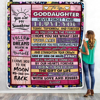 Personalized To My Goddaughter Blanket From Godmother Wood You Are Beautiful Goddaughter Birthday Graduation Christmas Customized Bed Fleece Throw Blanket | teecentury