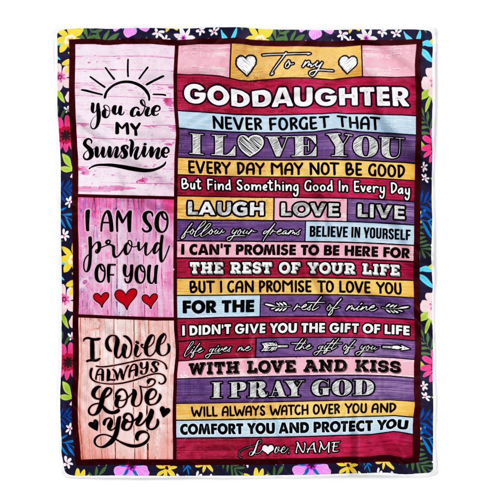 Personalized To My Goddaughter Blanket From Godmother Wood You Are My Sunshine I Love You Blanket Birthday Graduation Christmas Customized Fleece Throw Blanket | teecentury