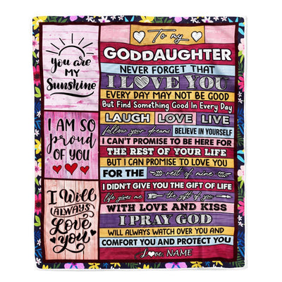 Personalized To My Goddaughter Blanket From Godmother Wood You Are My Sunshine I Love You Blanket Birthday Graduation Christmas Customized Fleece Throw Blanket | teecentury