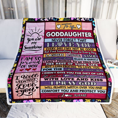 Personalized To My Goddaughter Blanket From Godmother Wood You Are My Sunshine I Love You Blanket Birthday Graduation Christmas Customized Fleece Throw Blanket | teecentury