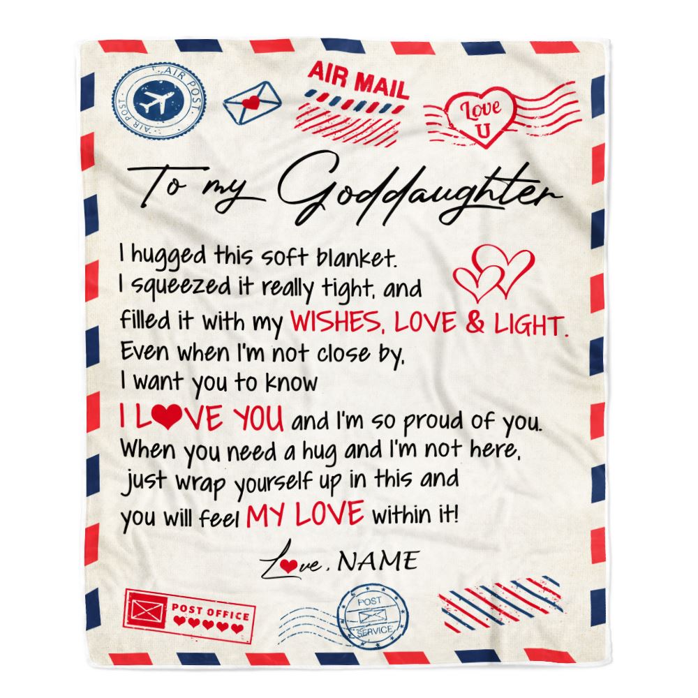 Personalized To My Goddaughter Blanket from Godmother Air Mail Letter I Love You Goddaughter Birthday Christmas Thanksgiving Customized Fleece Throw Blanket | teecentury