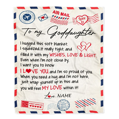 Personalized To My Goddaughter Blanket from Godmother Air Mail Letter I Love You Goddaughter Birthday Christmas Thanksgiving Customized Fleece Throw Blanket | teecentury