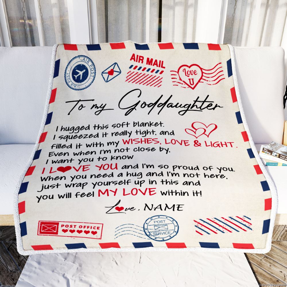 Personalized To My Goddaughter Blanket from Godmother Air Mail Letter I Love You Goddaughter Birthday Christmas Thanksgiving Customized Fleece Throw Blanket | teecentury