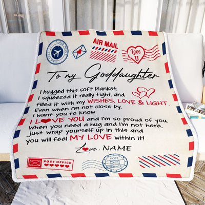 Personalized To My Goddaughter Blanket from Godmother Air Mail Letter I Love You Goddaughter Birthday Christmas Thanksgiving Customized Fleece Throw Blanket | teecentury