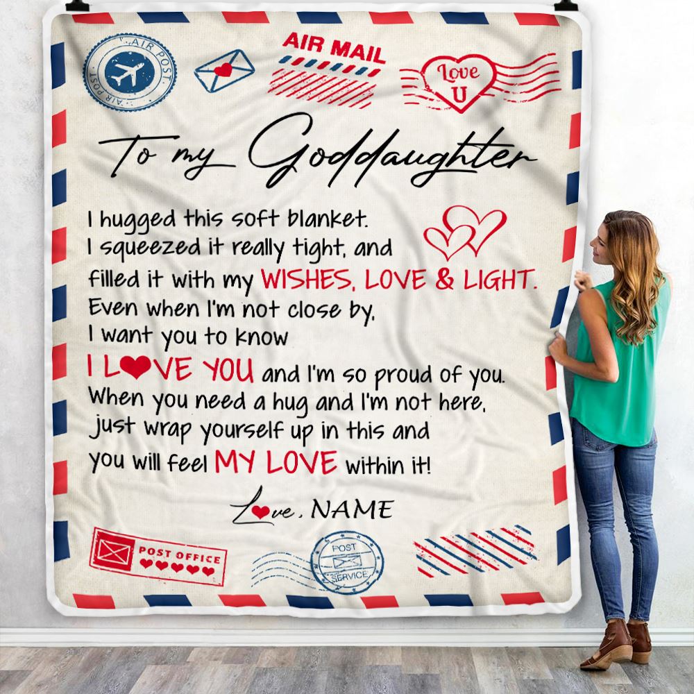 Personalized To My Goddaughter Blanket from Godmother Air Mail Letter I Love You Goddaughter Birthday Christmas Thanksgiving Customized Fleece Throw Blanket | teecentury
