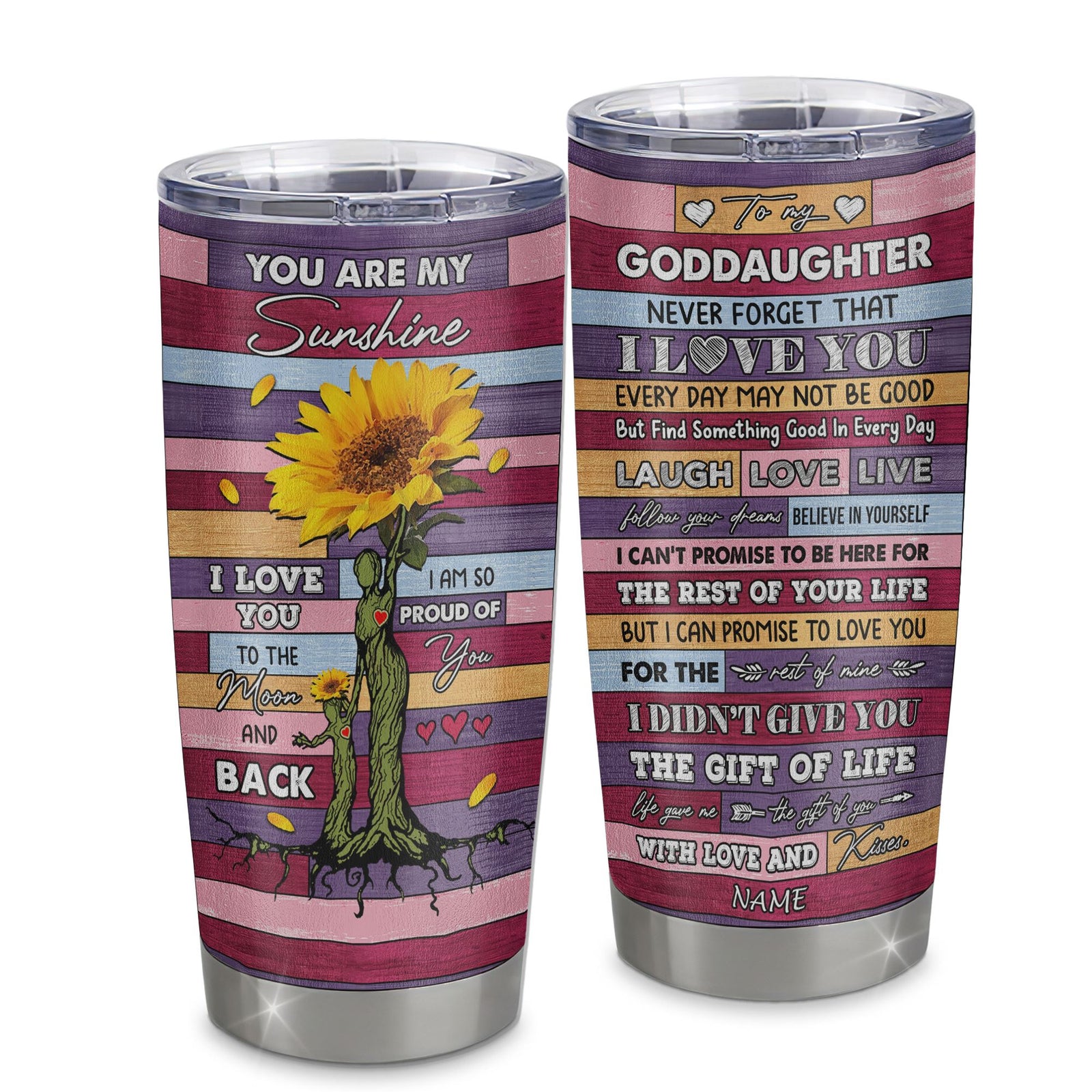 Personalized To My Goddaughter From Aunt Auntie Stainless Steel Tumbler Cup Wood Sunflower Never Forget I Love You Goddaughter Birthday Graduation Christmas Travel Mug | teecentury