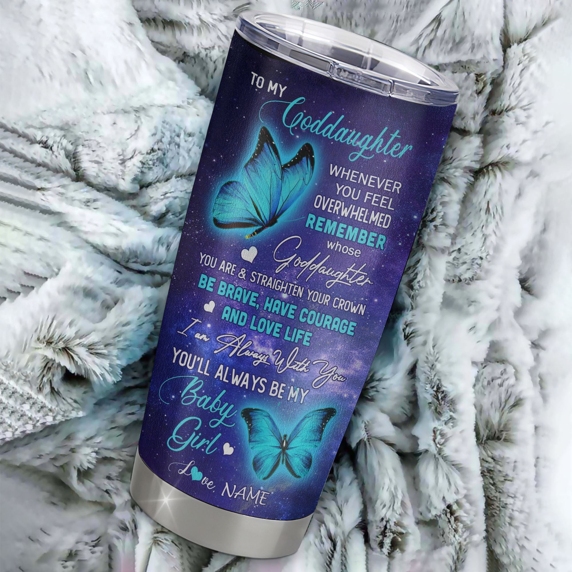 Personalized To My Goddaughter From Godmother Aunt Stainless Steel Tumbler Cup Butterfly I Love You To The Moon Goddaughter Birthday Graduation Christmas Travel Mug | teecentury