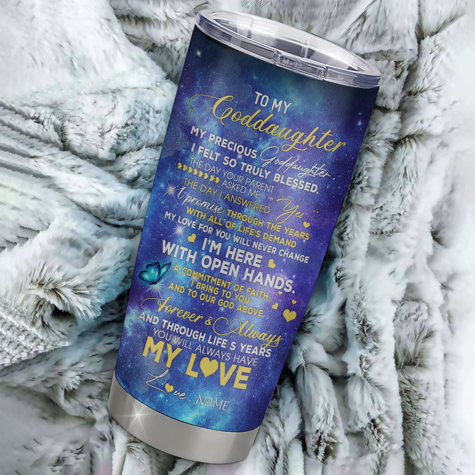 Personalized To My Goddaughter From Godmother Aunt Stainless Steel Tumbler Cup Butterfly Moon My Precious Goddaughter Birthday Graduation Christmas Travel Mug | teecentury