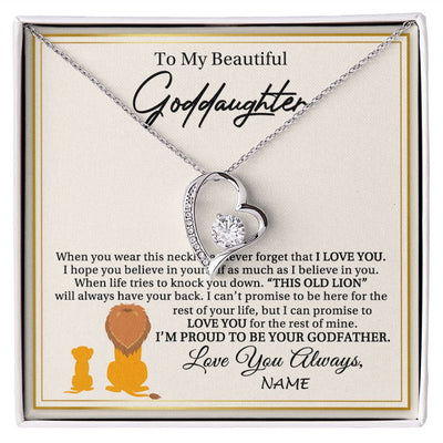 Forever Love Necklace | Personalized To My Goddaughter Necklace From Godfather I'M Proud To Be Your Godfather Lion Goddaughter Birthday Christmas Customized Gift Box Message Card | teecentury