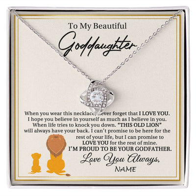 Love Knot Necklace | Personalized To My Goddaughter Necklace From Godfather I'M Proud To Be Your Godfather Lion Goddaughter Birthday Christmas Customized Gift Box Message Card | teecentury