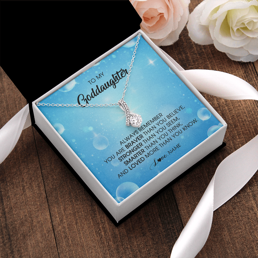 Alluring Beauty Necklace | Personalized To My Goddaughter Necklace From Godmother Always Remember You Are Braver Goddaughter Jewelry Birthday Graduation Christmas Customized Message Card | teecentury