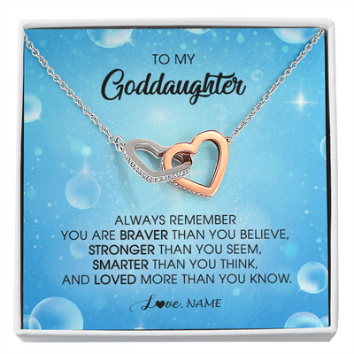 Interlocking Hearts Necklace | Personalized To My Goddaughter Necklace From Godmother Always Remember You Are Braver Goddaughter Jewelry Birthday Graduation Christmas Customized Message Card | teecentury