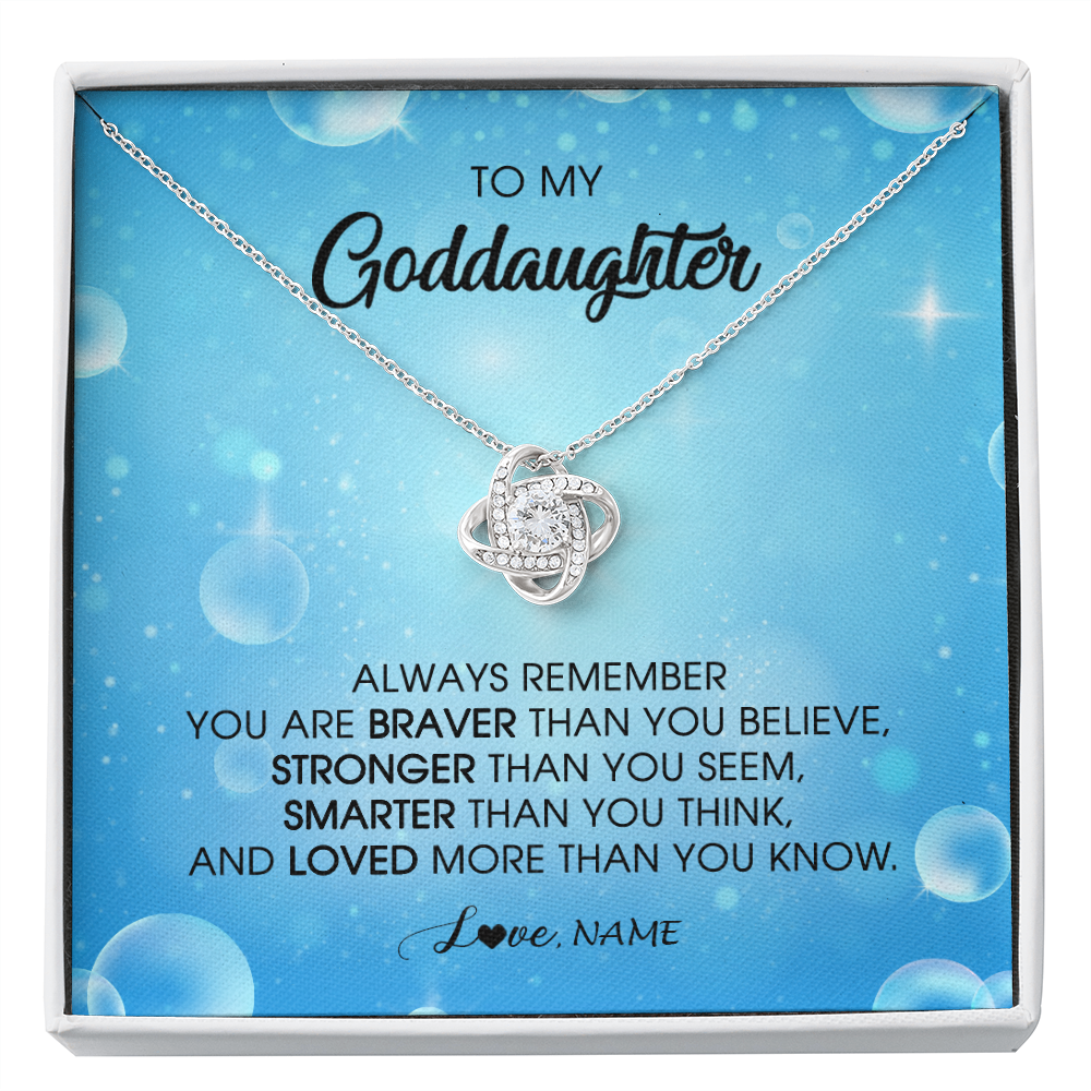 Love Knot Necklace | Personalized To My Goddaughter Necklace From Godmother Always Remember You Are Braver Goddaughter Jewelry Birthday Graduation Christmas Customized Message Card | teecentury