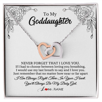 Interlocking Hearts Necklace | Personalized To My Goddaughter Necklace From Godmother Aunt Never Forget That I Love You Goddaughter Birthday Christmas Customized Gift Box Message Card | teecentury