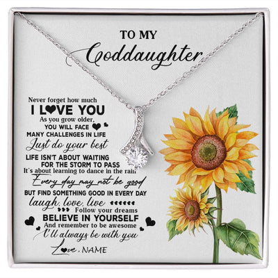 Alluring Beauty Necklace | Personalized To My Goddaughter Necklace From Godmother Aunt Sunflower Wood Laugh Love Live Goddaughter Birthday Christmas Customized Gift Box Message Card | teecentury