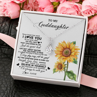 Alluring Beauty Necklace | Personalized To My Goddaughter Necklace From Godmother Aunt Sunflower Wood Laugh Love Live Goddaughter Birthday Christmas Customized Gift Box Message Card | teecentury