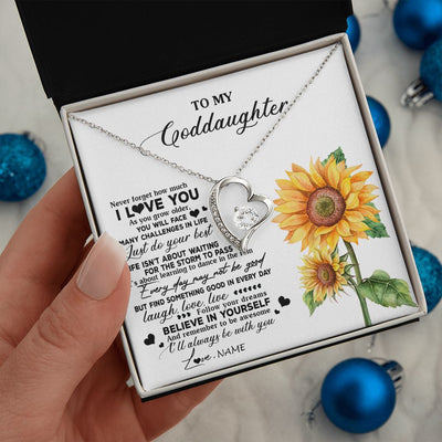 Forever Love Necklace | Personalized To My Goddaughter Necklace From Godmother Aunt Sunflower Wood Laugh Love Live Goddaughter Birthday Christmas Customized Gift Box Message Card | teecentury