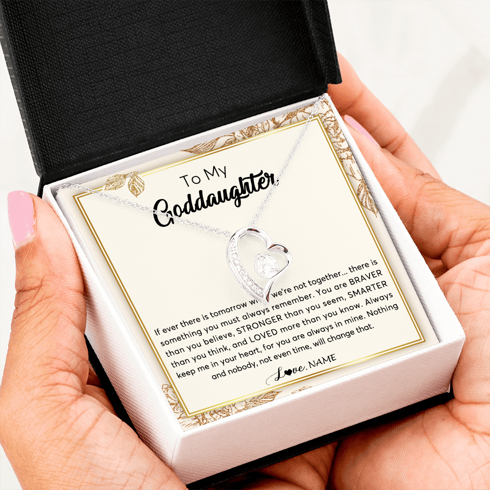 Forever Love Necklace | Personalized To My Goddaughter Necklace From Godmother Braver Stronger Smarter Loved Goddaughter Jewelry Birthday Christmas Customized Gift Box Message Card | teecentury