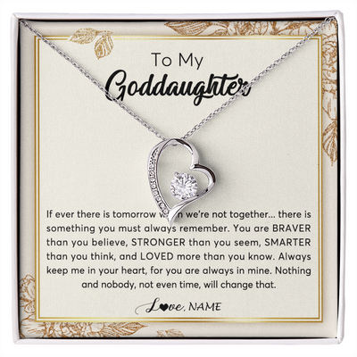Forever Love Necklace | Personalized To My Goddaughter Necklace From Godmother Braver Stronger Smarter Loved Goddaughter Jewelry Birthday Christmas Customized Gift Box Message Card | teecentury