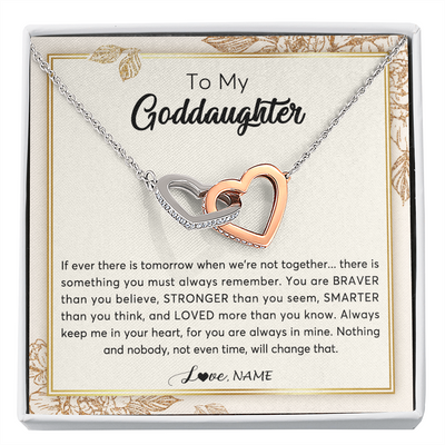 Interlocking Hearts Necklace | Personalized To My Goddaughter Necklace From Godmother Braver Stronger Smarter Loved Goddaughter Jewelry Birthday Christmas Customized Gift Box Message Card | teecentury