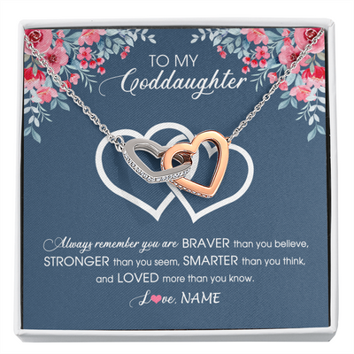 Interlocking Hearts Necklace | Personalized To My Goddaughter Necklace From Godmother Braver Stronger Smarter Loved Goddaughter Jewelry Birthday Graduation Christmas Customized Message Card | teecentury