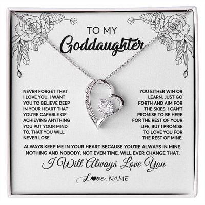 Forever Love Necklace | Personalized To My Goddaughter Necklace From Godmother Flower Always Keep Me In Your Heart Goddaughter Birthday Christmas Customized Gift Box Message Card | teecentury