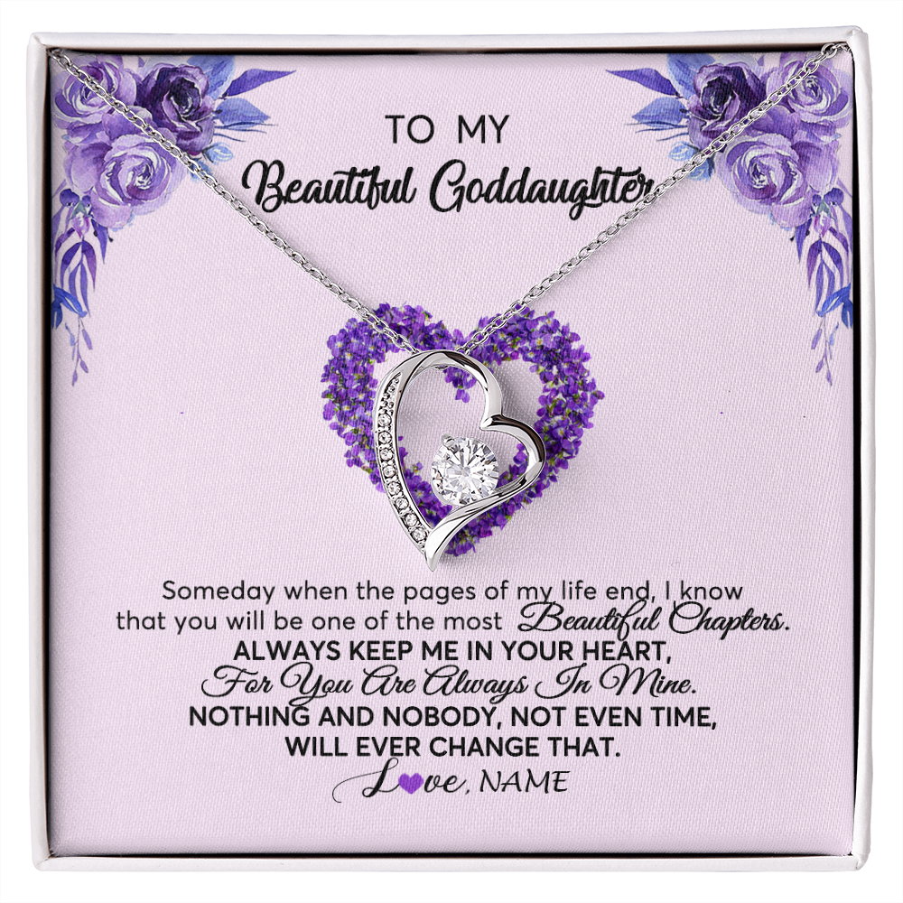 Forever Love Necklace | Personalized To My Goddaughter Necklace From Godmother Flower Always Keep Me In Your Heart Goddaughter Graduation Birthday Customized Gift Box Message Card | teecentury