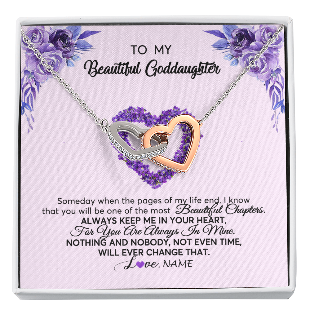 Interlocking Hearts Necklace | Personalized To My Goddaughter Necklace From Godmother Flower Always Keep Me In Your Heart Goddaughter Graduation Birthday Customized Gift Box Message Card | teecentury
