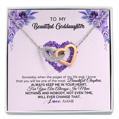 Interlocking Hearts Necklace | Personalized To My Goddaughter Necklace From Godmother Flower Always Keep Me In Your Heart Goddaughter Graduation Birthday Customized Gift Box Message Card | teecentury