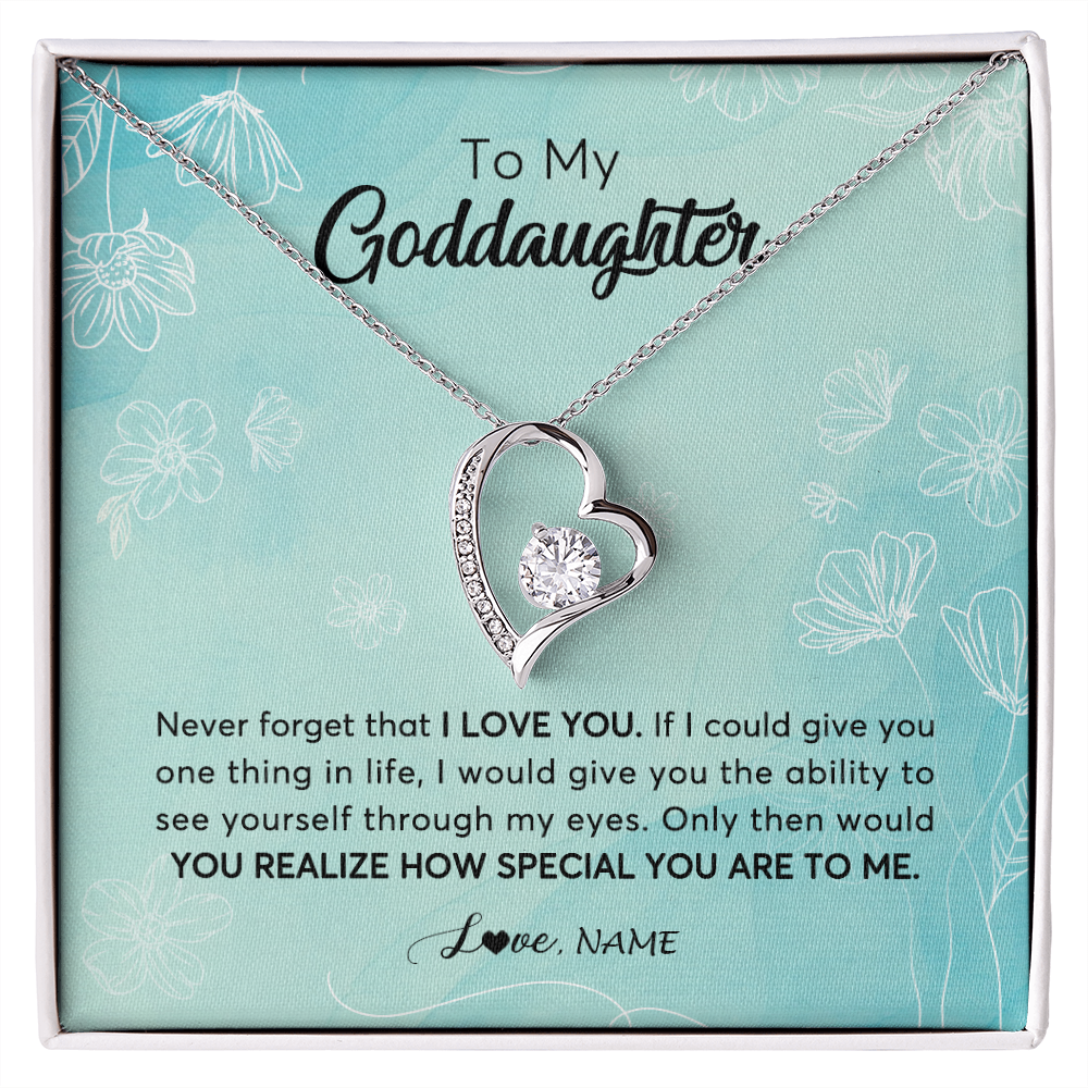 Forever Love Necklace | Personalized To My Goddaughter Necklace From Godmother Flower Never Forget I Love You Goddaughter Graduation Birthday Customized Gift Box Message Card | teecentury