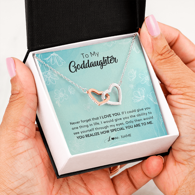 Interlocking Hearts Necklace | Personalized To My Goddaughter Necklace From Godmother Flower Never Forget I Love You Goddaughter Graduation Birthday Customized Gift Box Message Card | teecentury