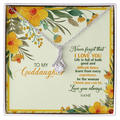 Alluring Beauty Necklace | Personalized To My Goddaughter Necklace From Godmother Flower Never Forget That I Love You Goddaughter Birthday Christmas Customized Gift Box Message Card | teecentury