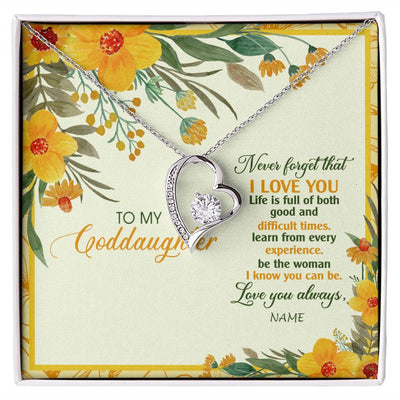 Forever Love Necklace | Personalized To My Goddaughter Necklace From Godmother Flower Never Forget That I Love You Goddaughter Birthday Christmas Customized Gift Box Message Card | teecentury