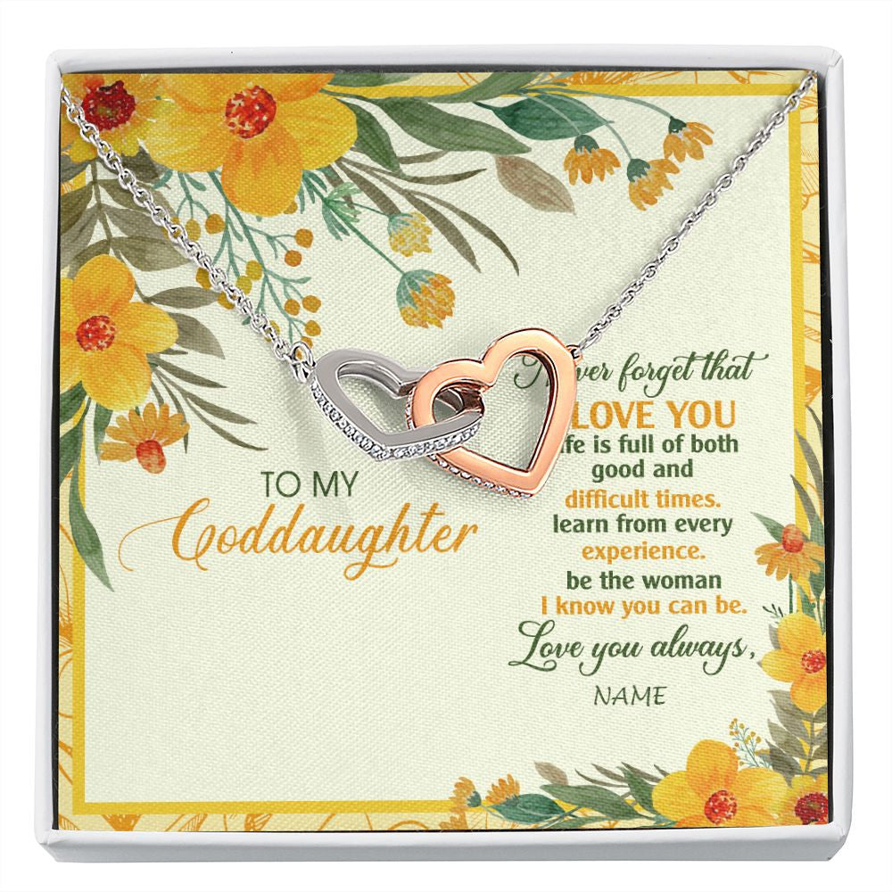 Interlocking Hearts Necklace | Personalized To My Goddaughter Necklace From Godmother Flower Never Forget That I Love You Goddaughter Birthday Christmas Customized Gift Box Message Card | teecentury