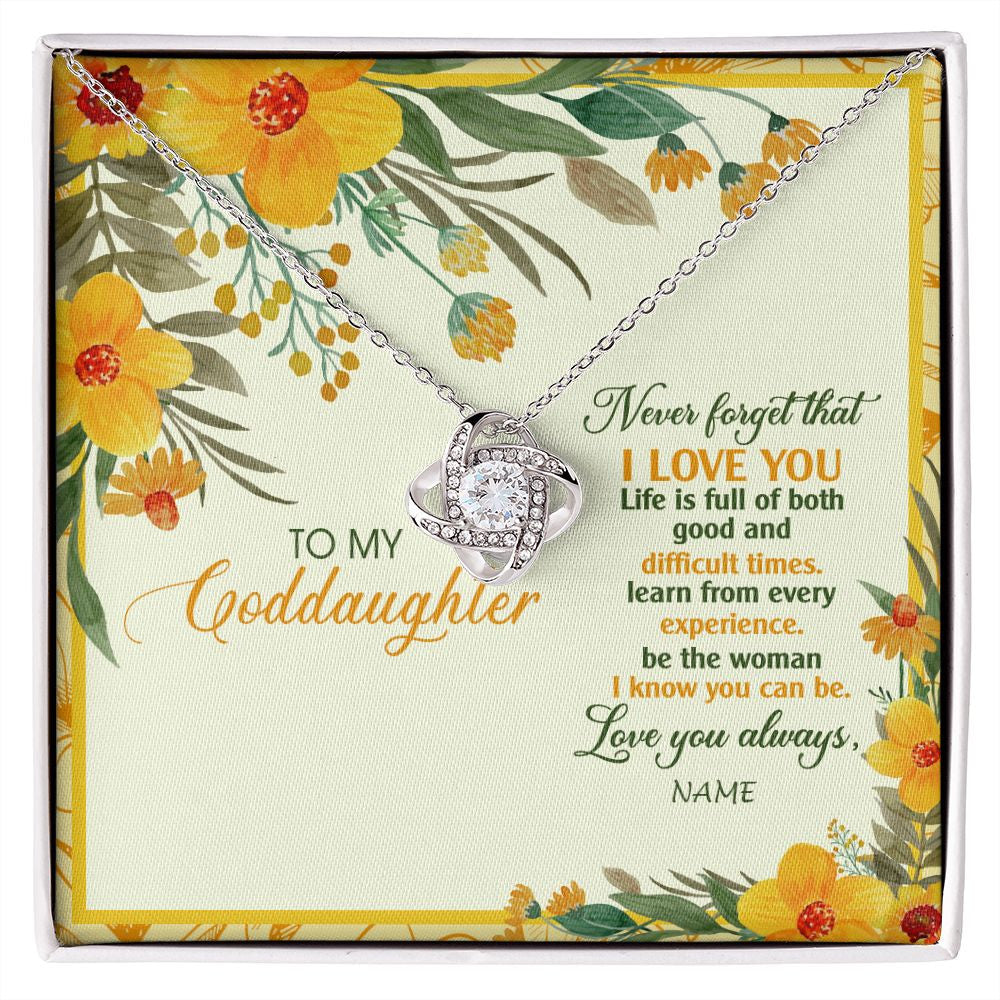 Love Knot Necklace | Personalized To My Goddaughter Necklace From Godmother Flower Never Forget That I Love You Goddaughter Birthday Christmas Customized Gift Box Message Card | teecentury