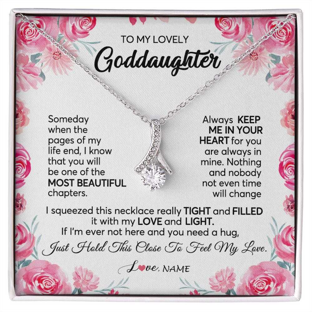Alluring Beauty Necklace | Personalized To My Goddaughter Necklace From Godmother Godfather Always Keep Me in Your Heart Goddaughter Birthday Christmas Customized Gift Box Message Card | teecentury