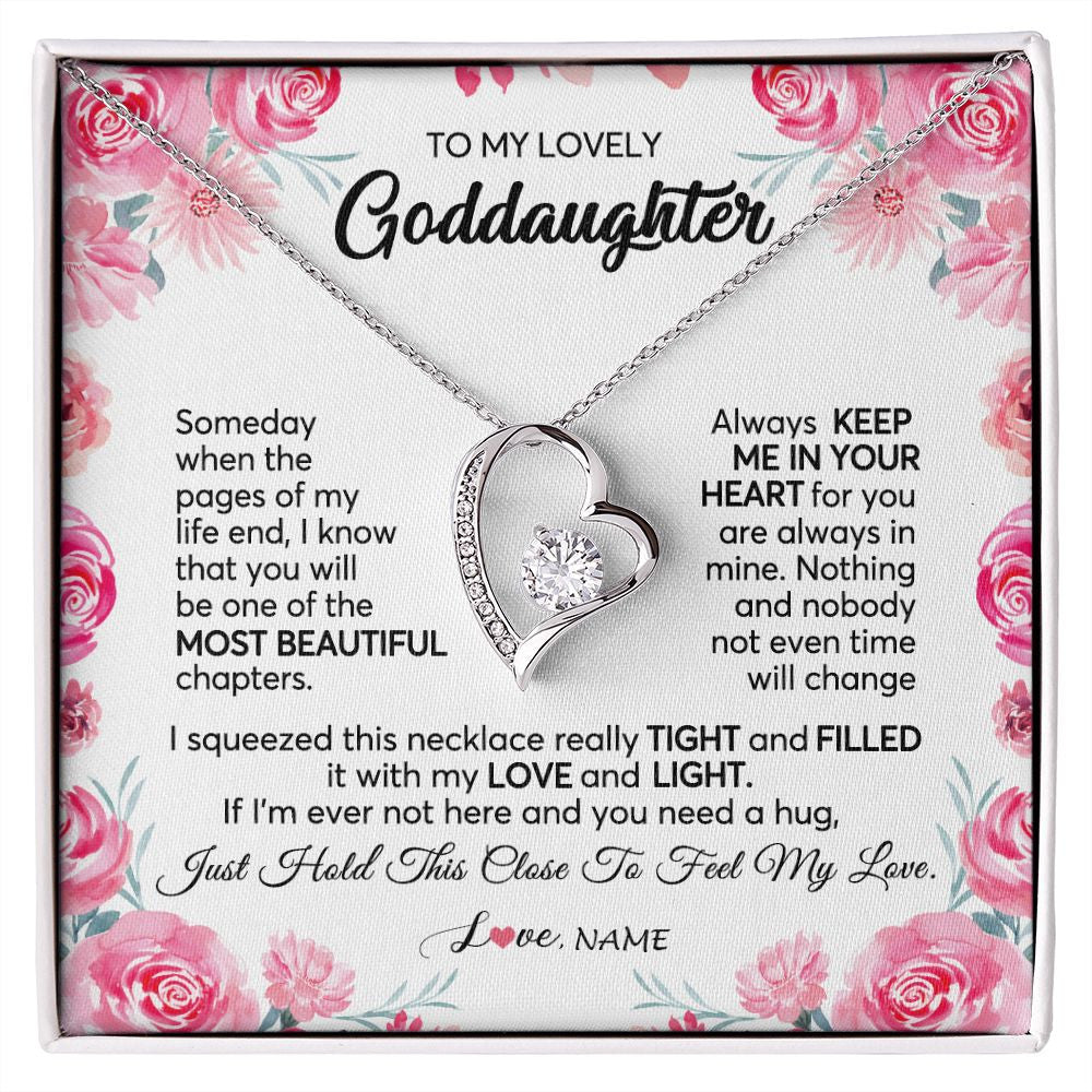 Forever Love Necklace | Personalized To My Goddaughter Necklace From Godmother Godfather Always Keep Me in Your Heart Goddaughter Birthday Christmas Customized Gift Box Message Card | teecentury