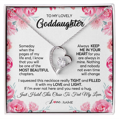 Forever Love Necklace | Personalized To My Goddaughter Necklace From Godmother Godfather Always Keep Me in Your Heart Goddaughter Birthday Christmas Customized Gift Box Message Card | teecentury
