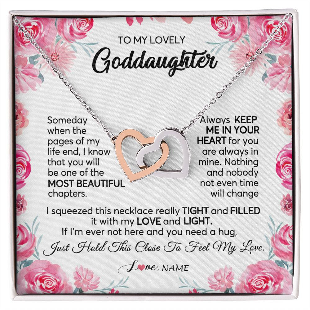 Interlocking Hearts Necklace | Personalized To My Goddaughter Necklace From Godmother Godfather Always Keep Me in Your Heart Goddaughter Birthday Christmas Customized Gift Box Message Card | teecentury