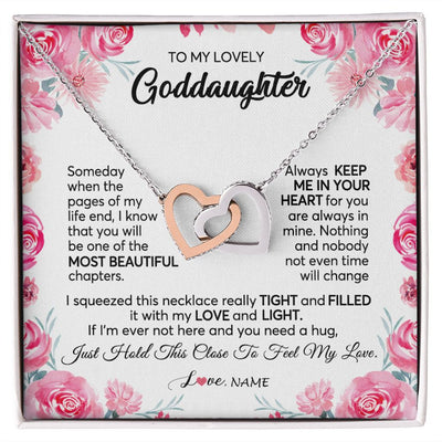 Interlocking Hearts Necklace | Personalized To My Goddaughter Necklace From Godmother Godfather Always Keep Me in Your Heart Goddaughter Birthday Christmas Customized Gift Box Message Card | teecentury