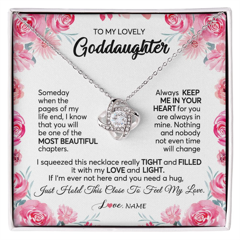 Love Knot Necklace | Personalized To My Goddaughter Necklace From Godmother Godfather Always Keep Me in Your Heart Goddaughter Birthday Christmas Customized Gift Box Message Card | teecentury